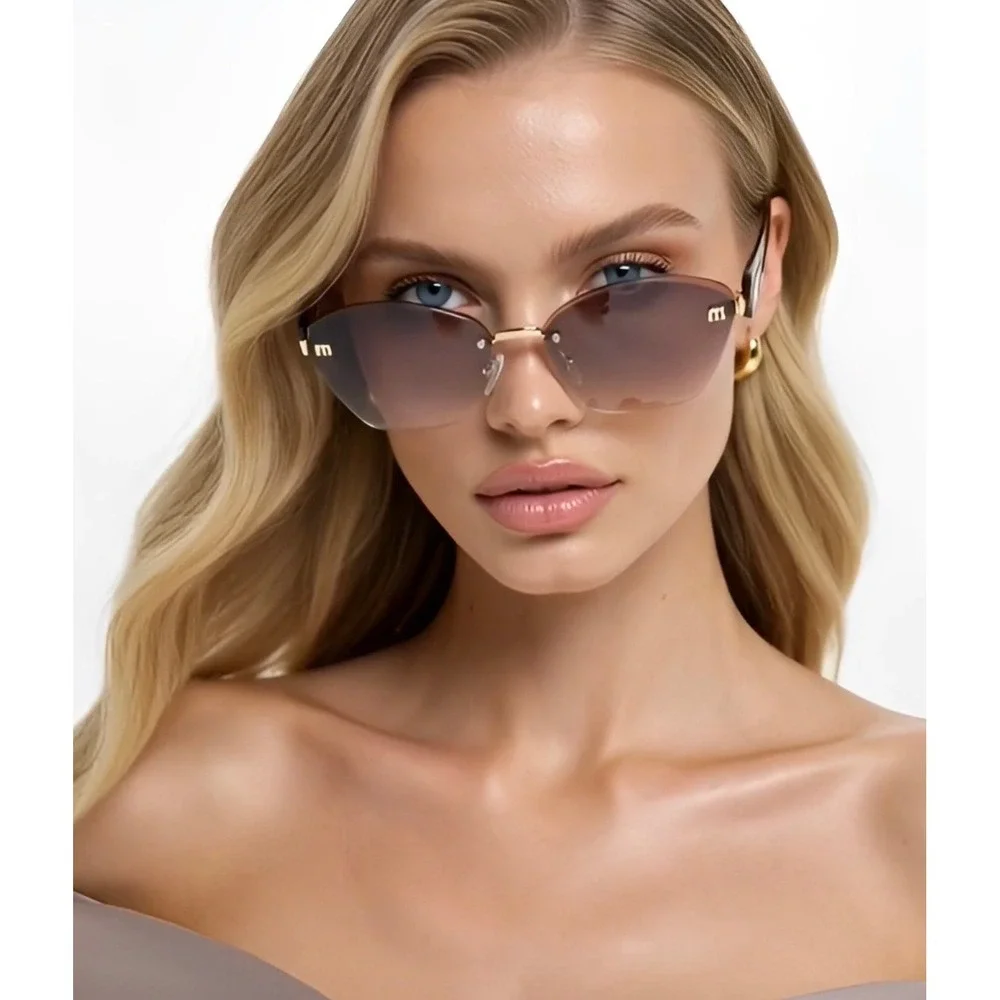 Rimless Butterfly‎ Gradient Sunglasses Gold Hardware Marbled Amber Lentes Gafas